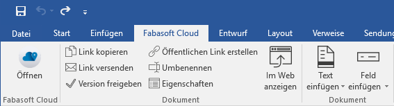 Microsoft Word: Registerkarte "Fabasoft Cloud"
